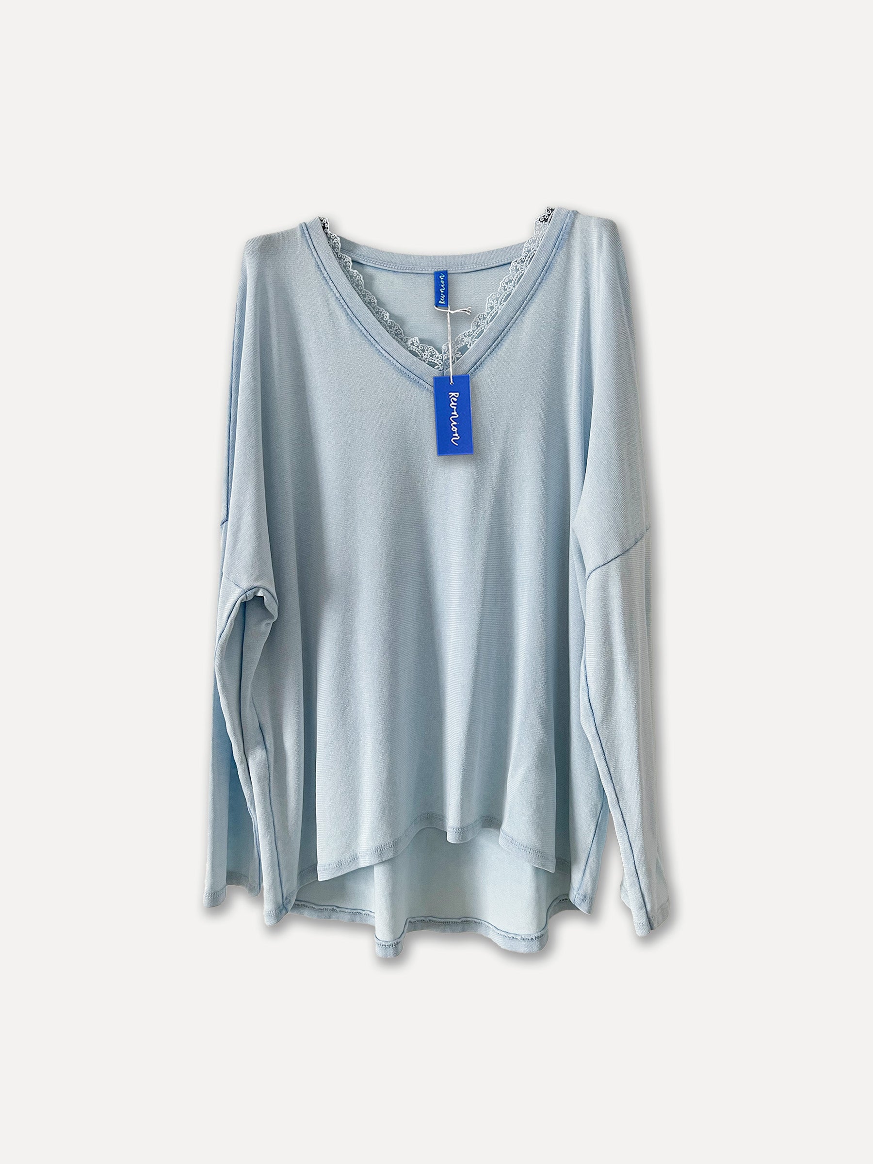 4918 - Spitzenpullover Tee, Himmelblau