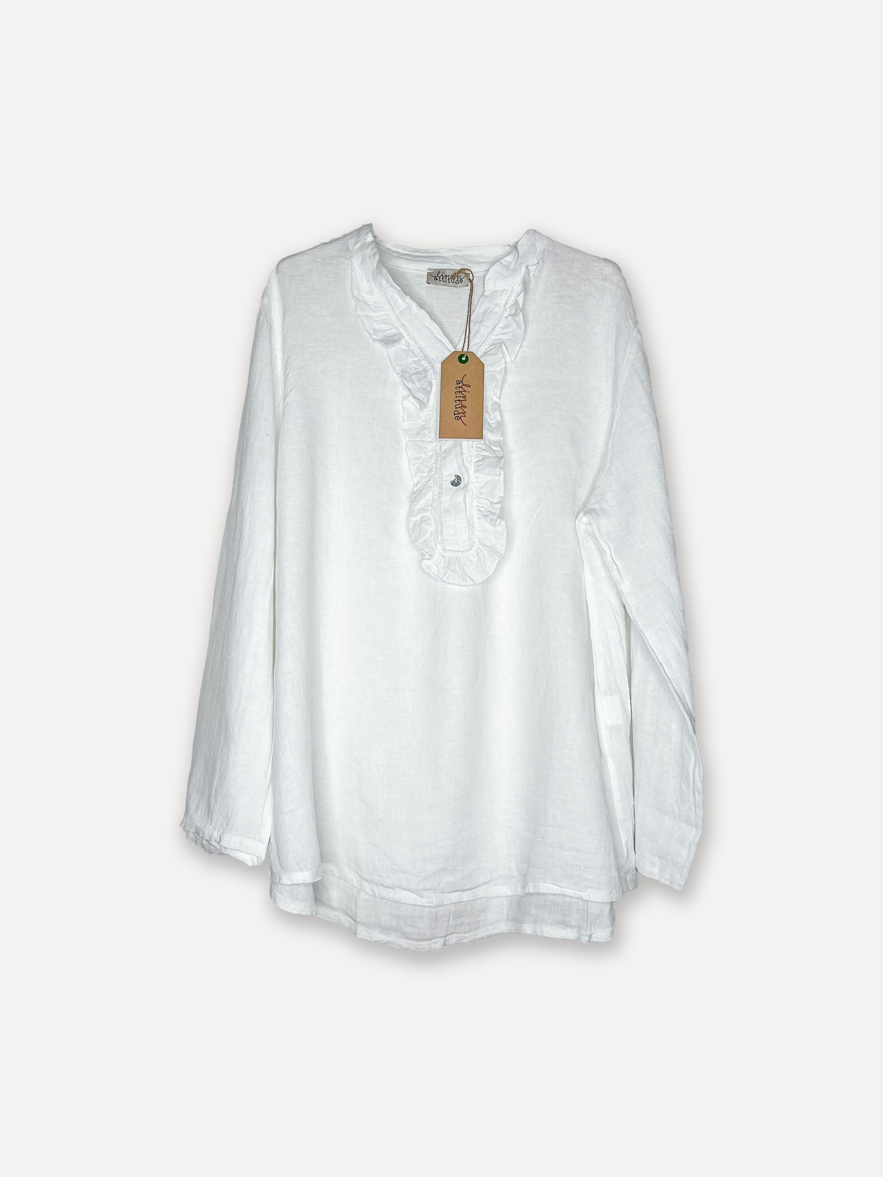 Blouse en lin à la smock, blanc