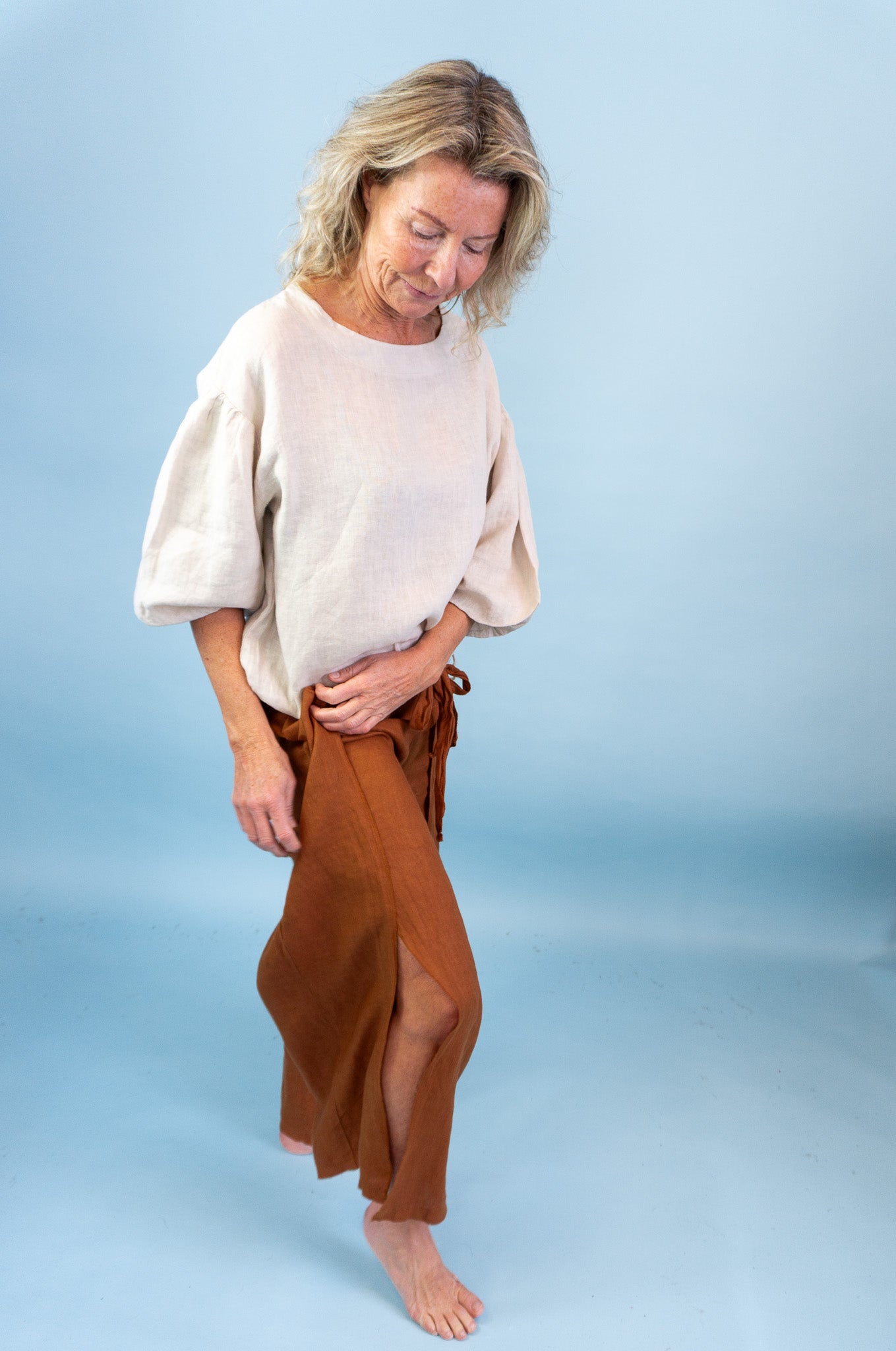 Marigold Linen Pants, Sepia Brown