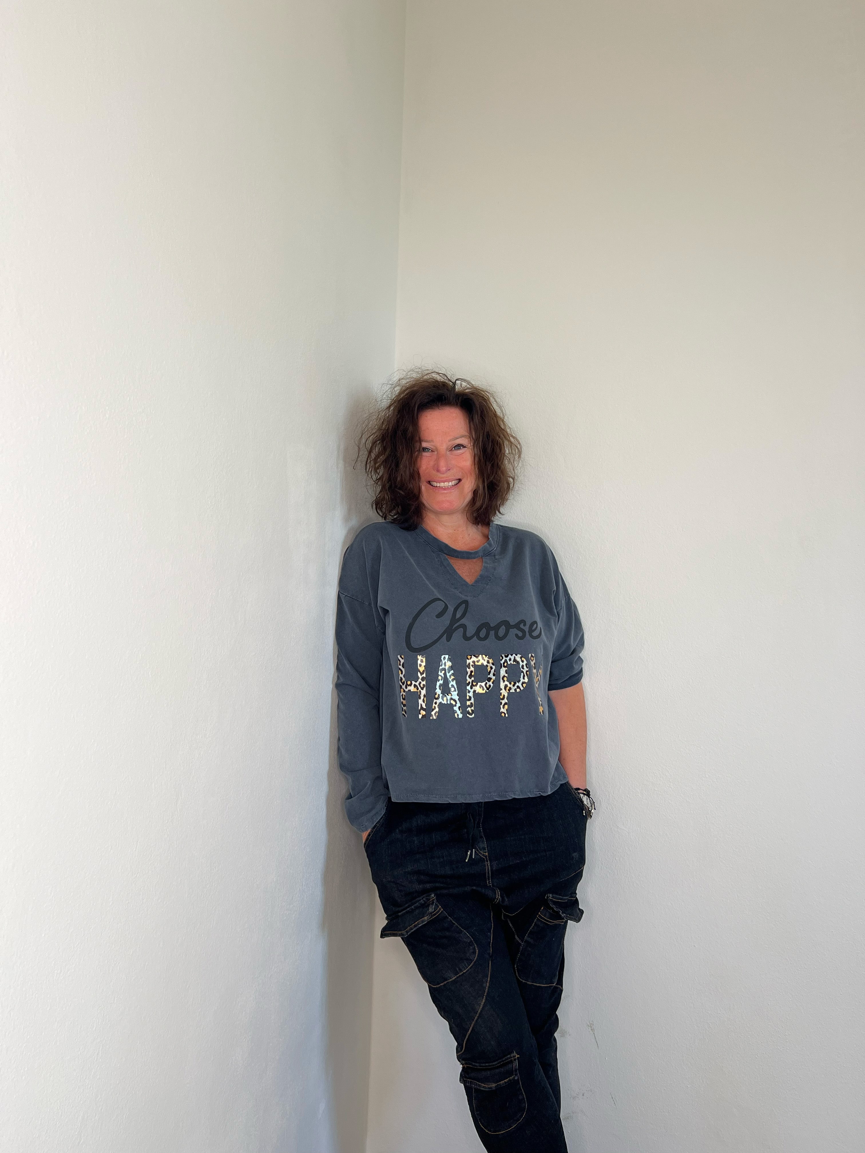 Choose Happy Sweater, Dark Grey