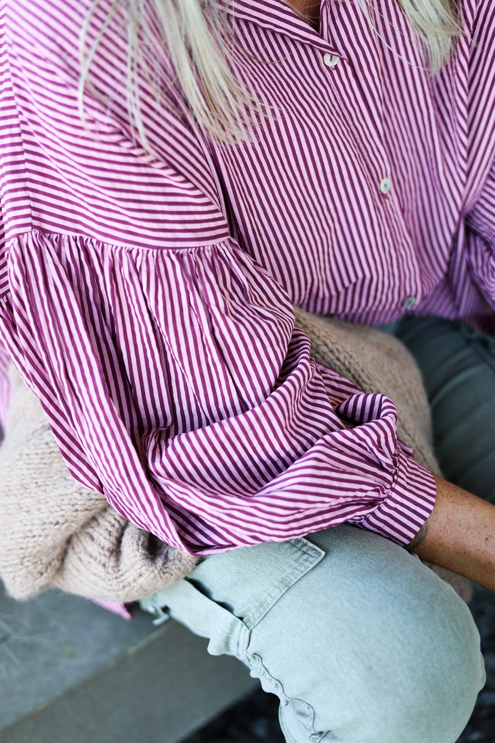 Alba Stripe Blouse, Red