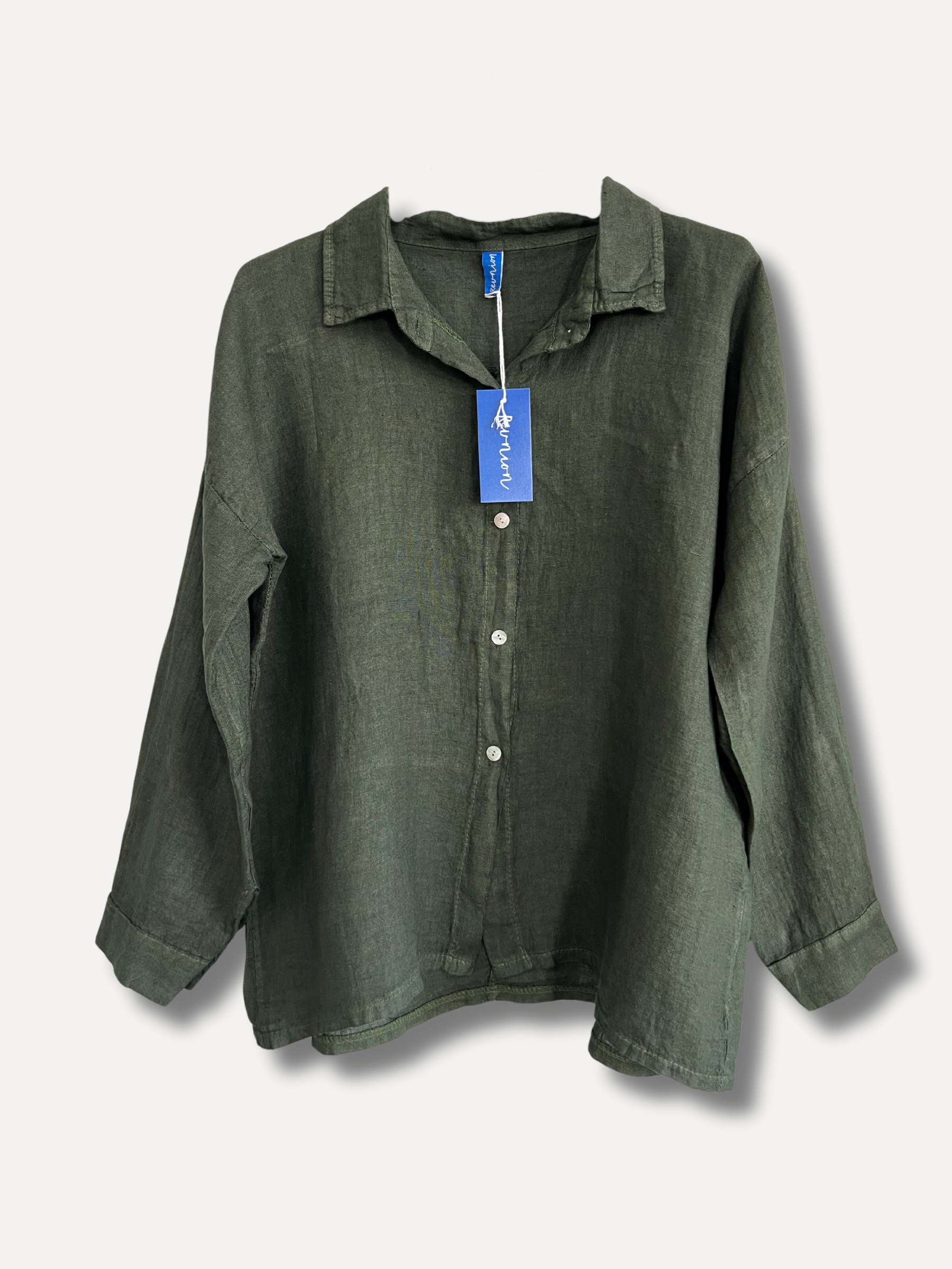 Back to Work Linen Shirt, Dark Green