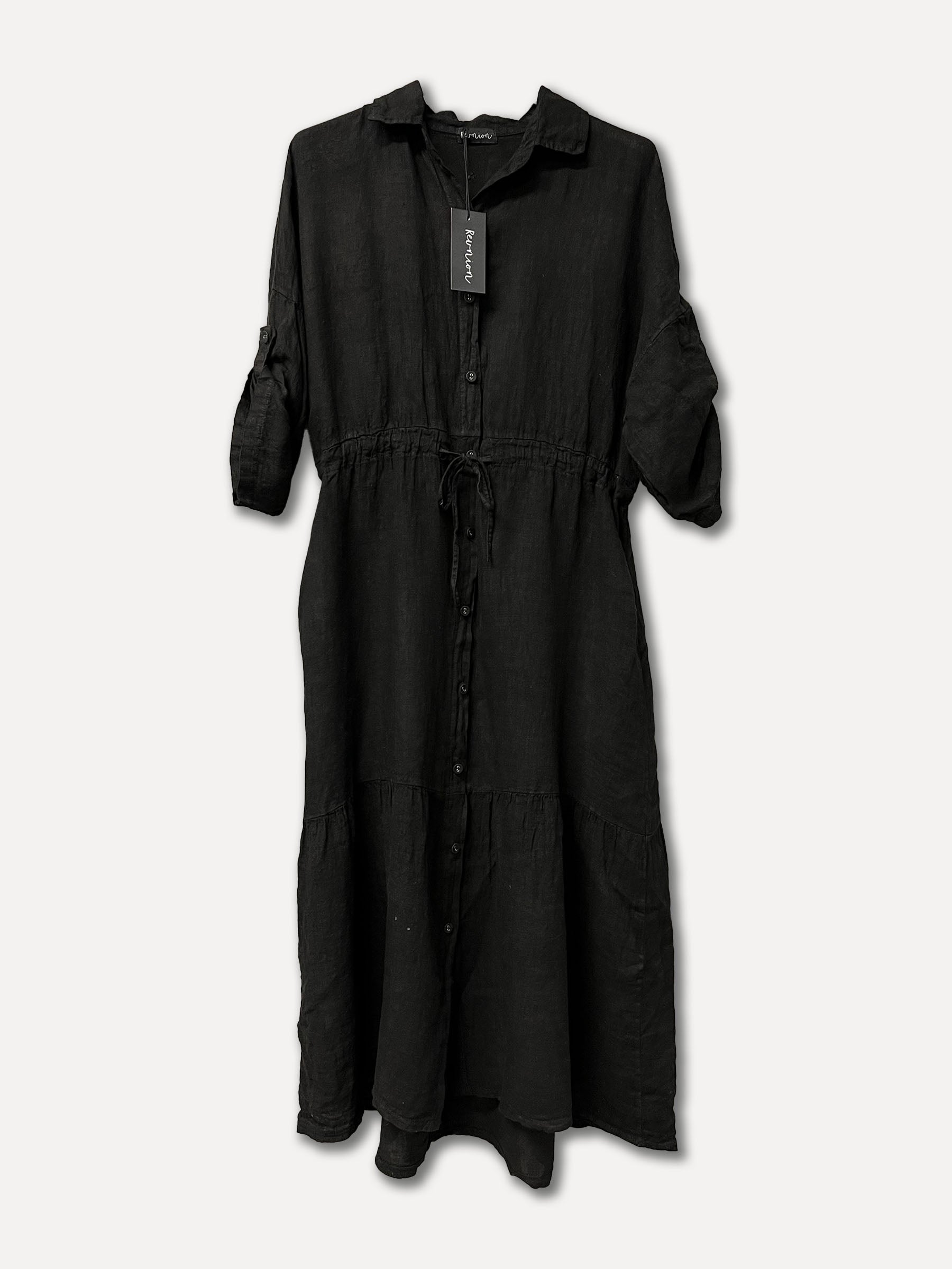Ichi Linen Dress, Black
