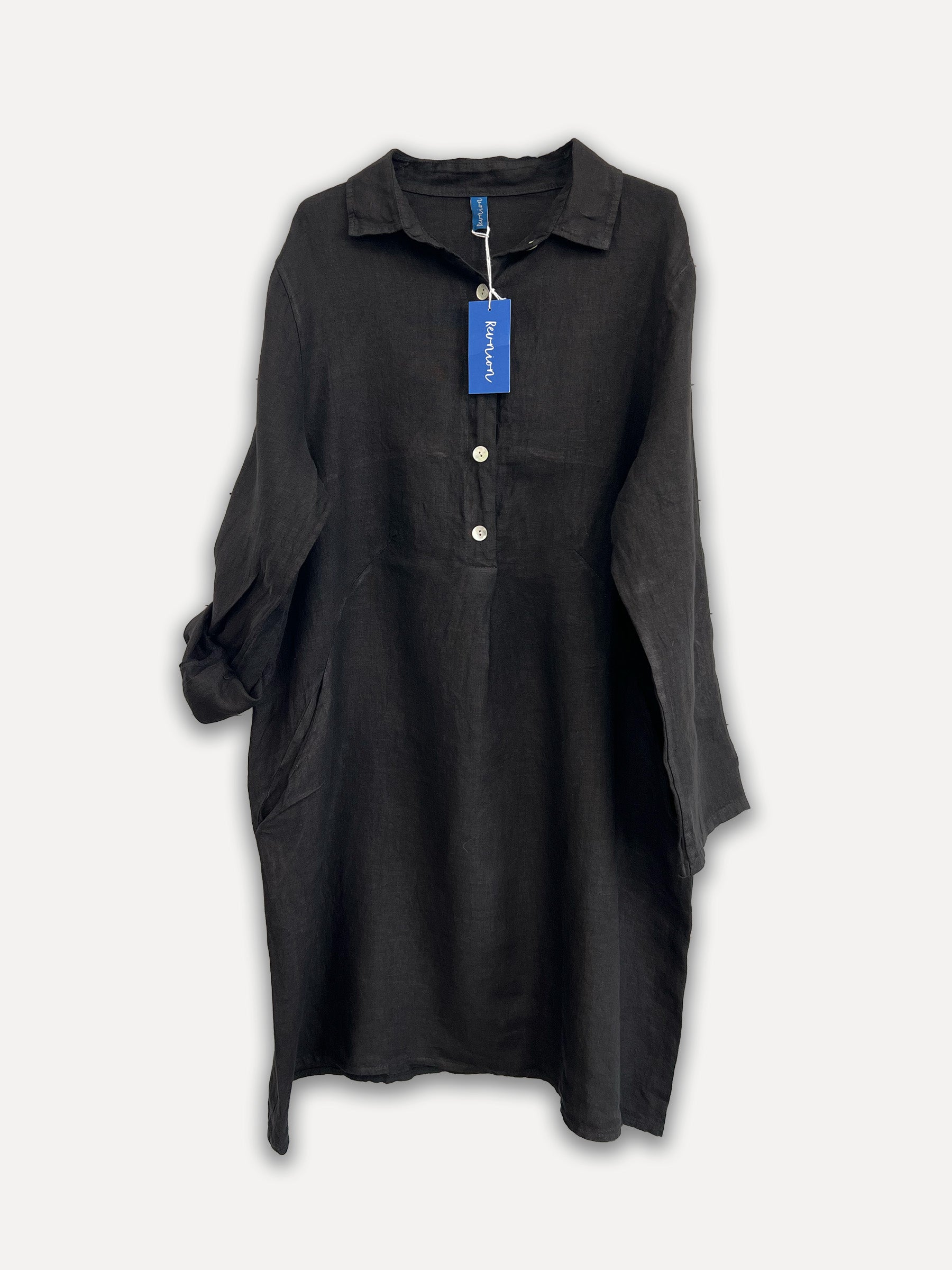 Maria lino camisa vestida, negro