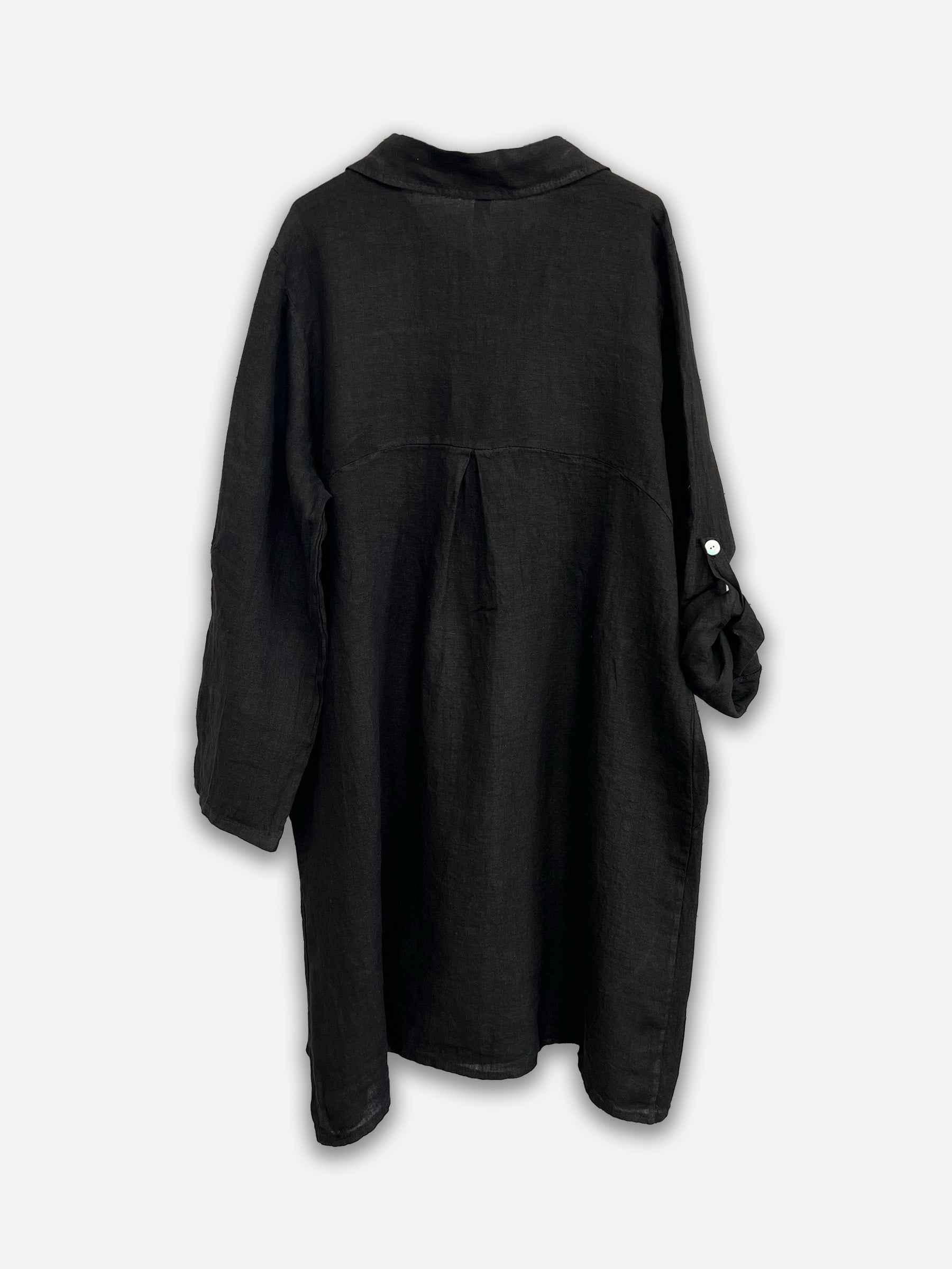 Maria Linen Shirt-Dress, Black