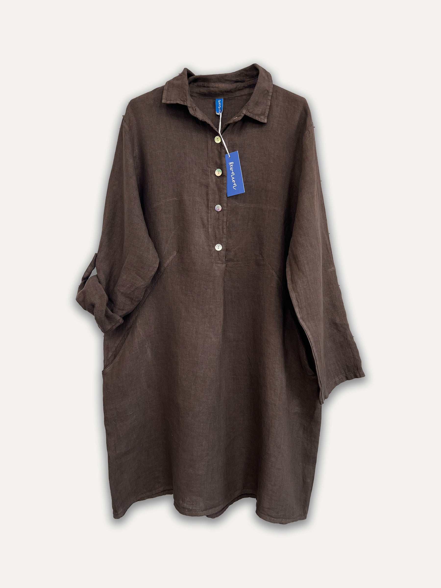 Maria Linen Shirt-Dress, espresso