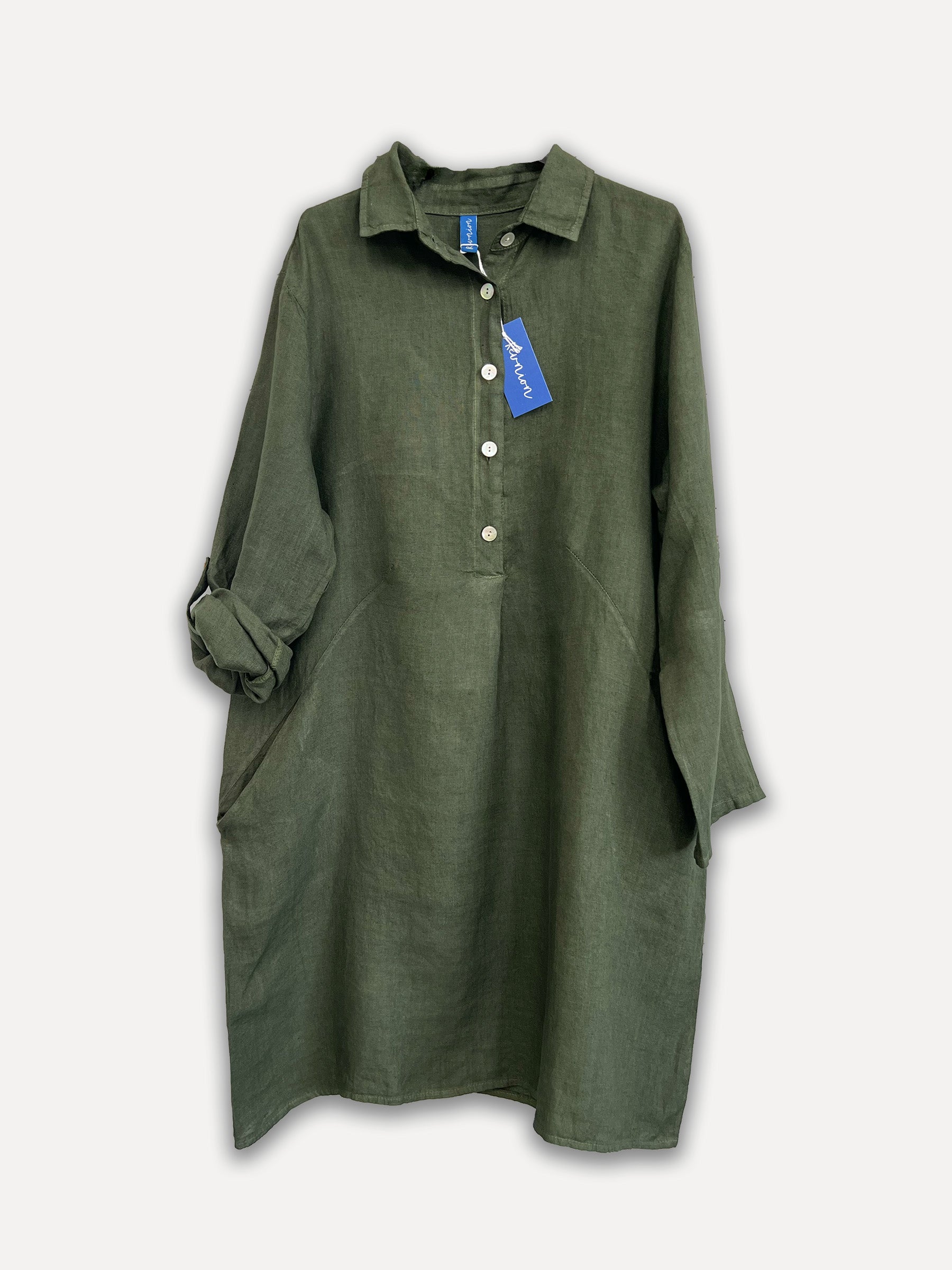 Maria Linen Shirt-Dress AW23, Olive