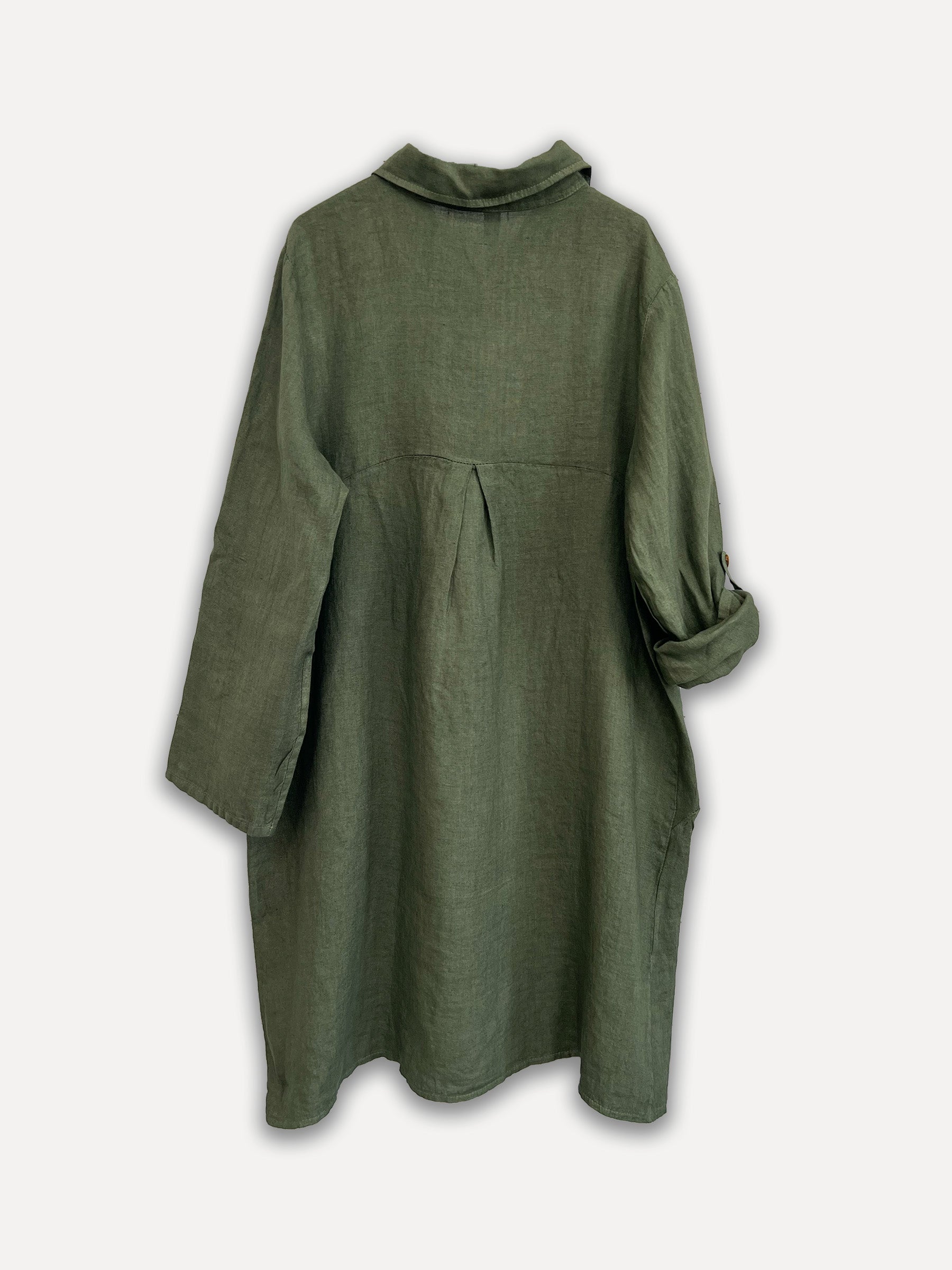 Maria Linen Shirt-Dress Aw23, Olive