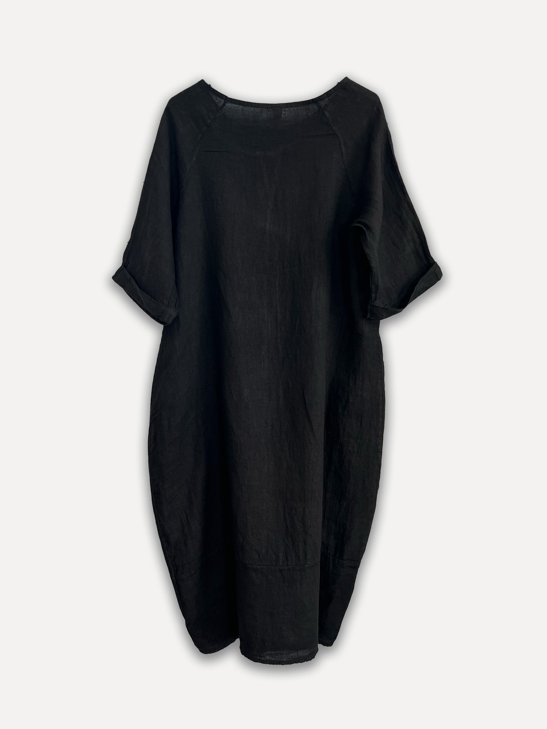 Perla Winter Linen Dress, Black