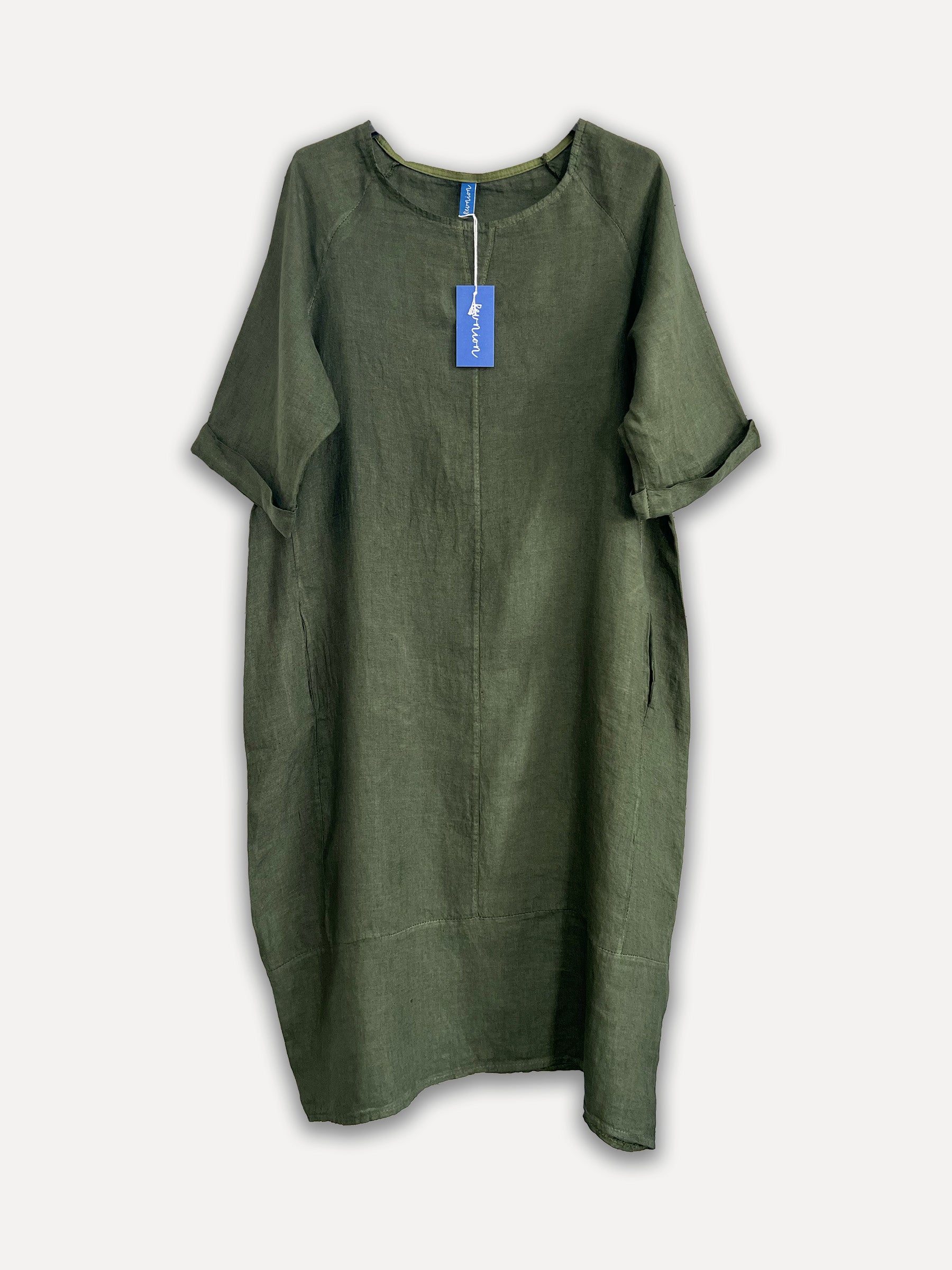 Vestido de lino de invierno de Perla, verde oscuro