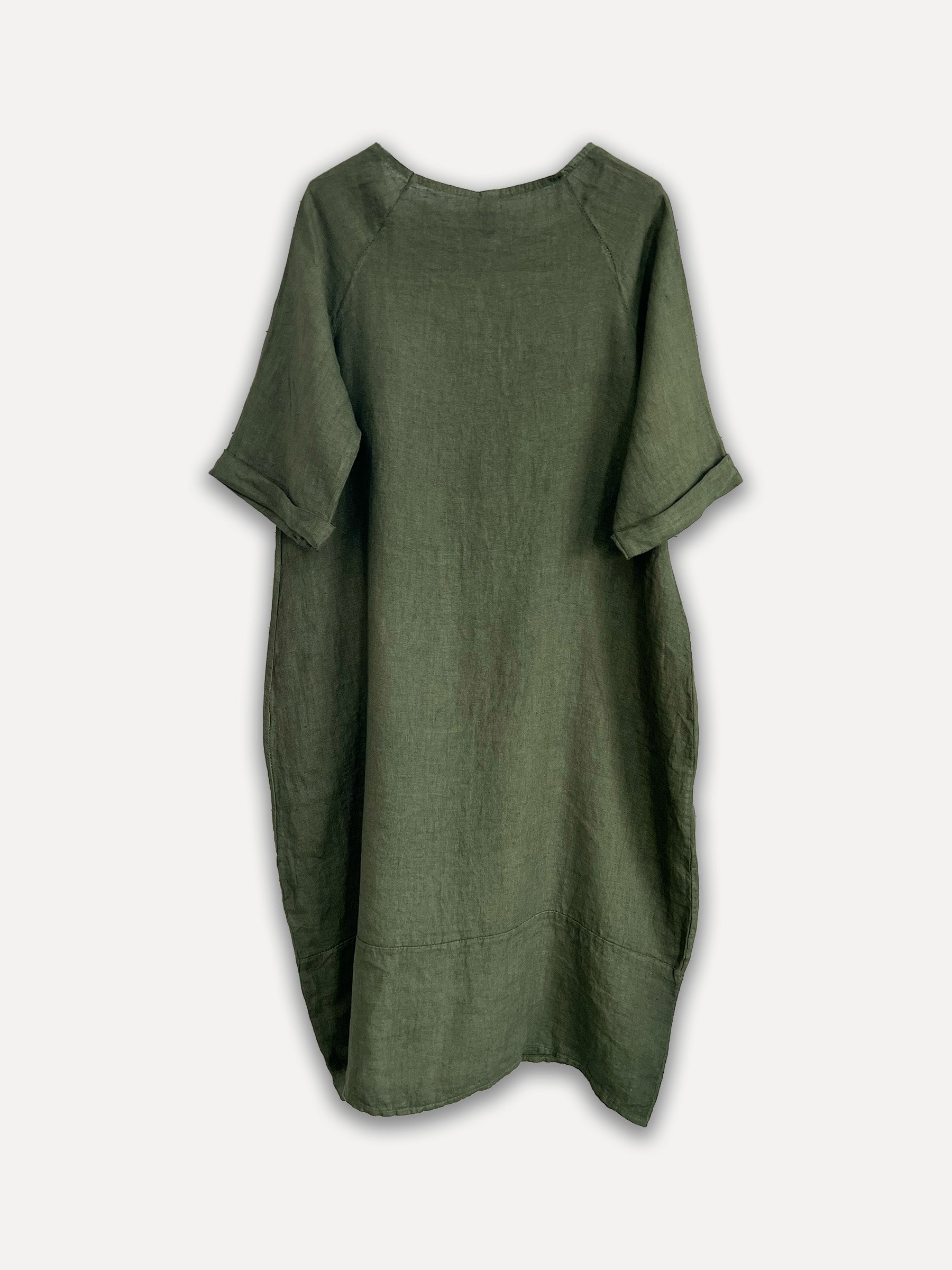 Vestido de lino de invierno de Perla, verde oscuro