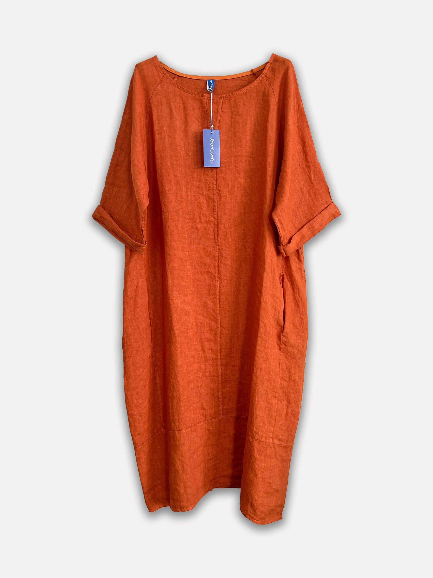 Robe en lin d'hiver Perla, orange brûlé