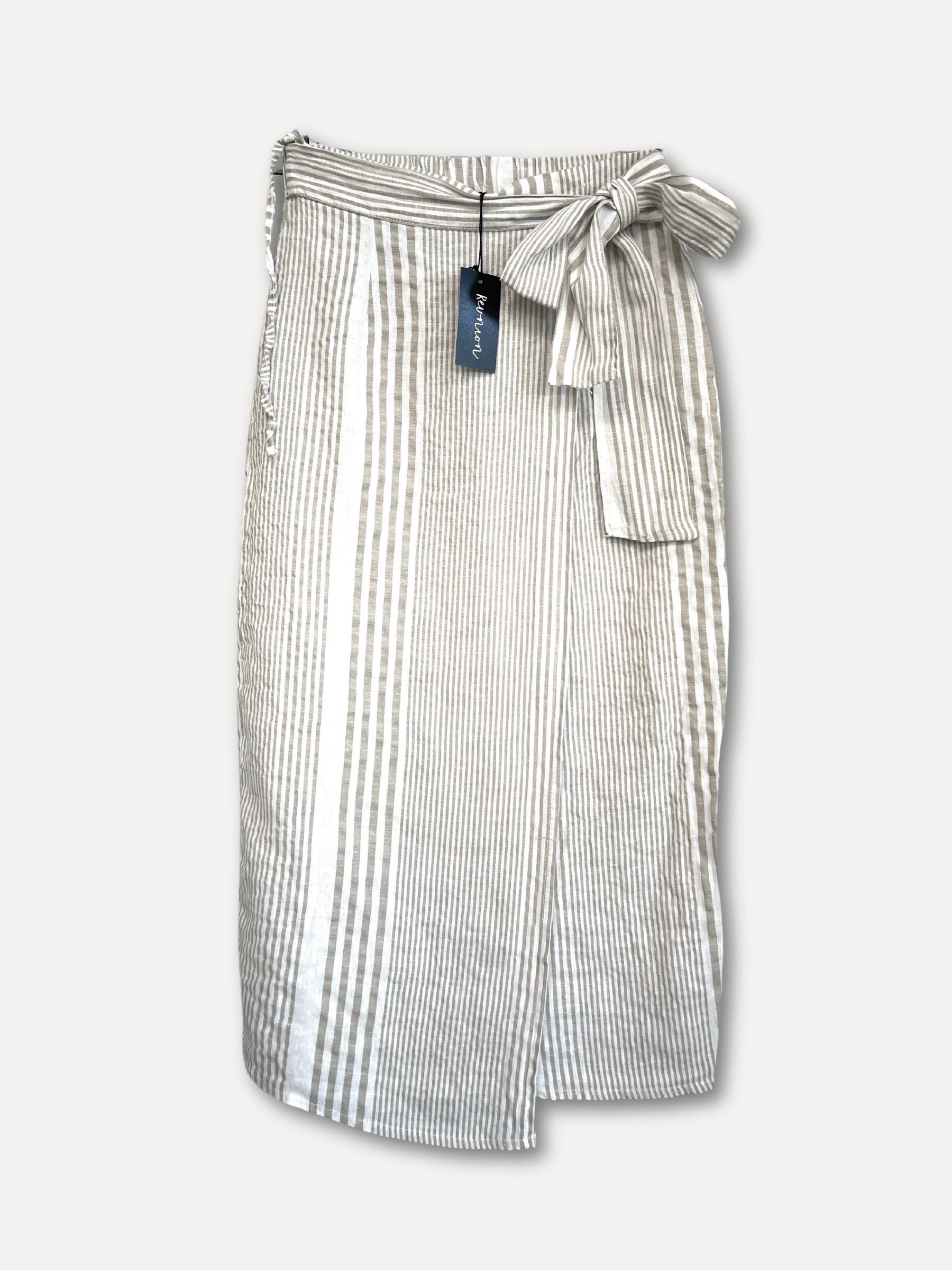Stripe Linen Skirt, Beige