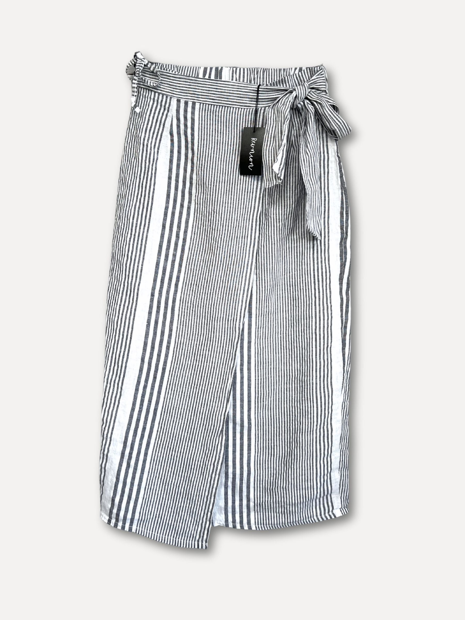 Stripe Linen Skirt, Navy