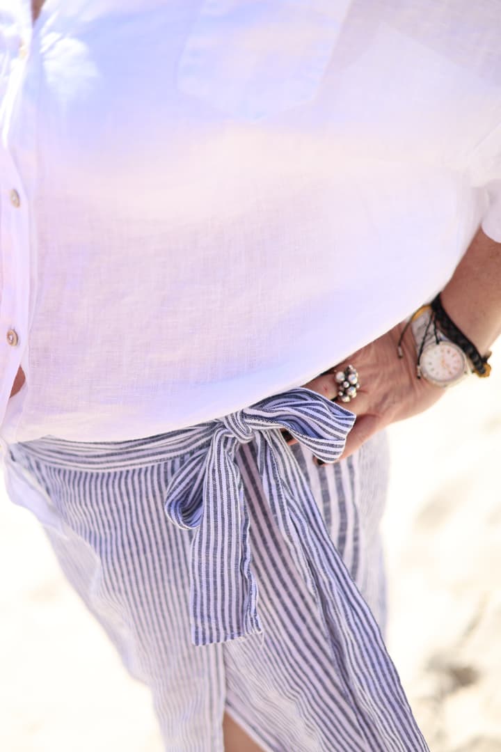 Stripe Linen Skirt, Navy