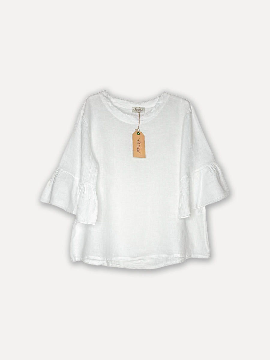 Attitude Around The Corner Linen Top, White